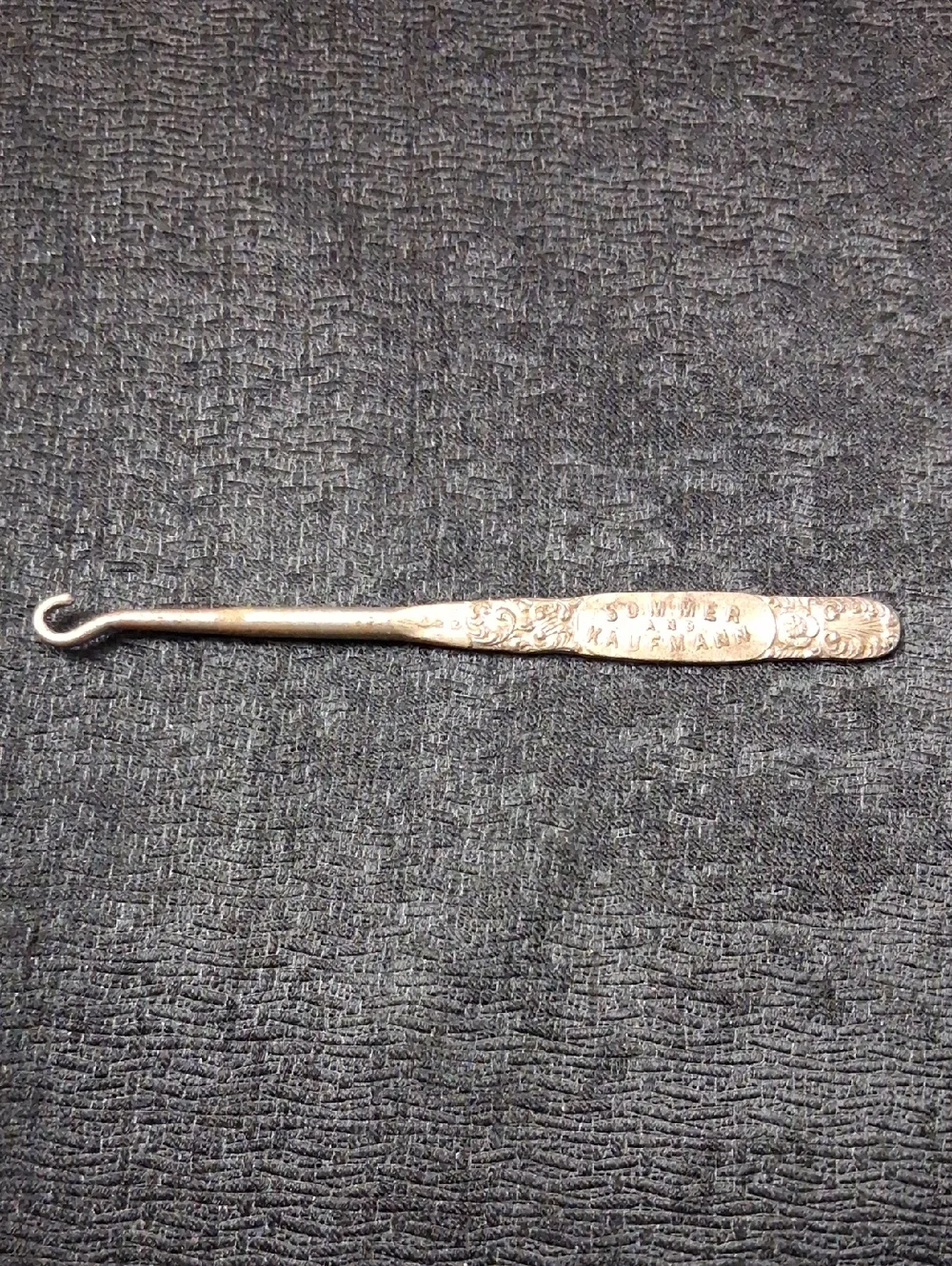 Antique Silver Tone Boot Button Crochet Hook with Decorative Handle
